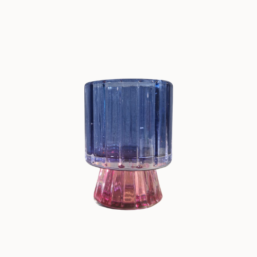 Theelichthouder glas blauw/roze