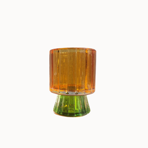 Theelichthouder glas groen/oranje - Afbeelding 2